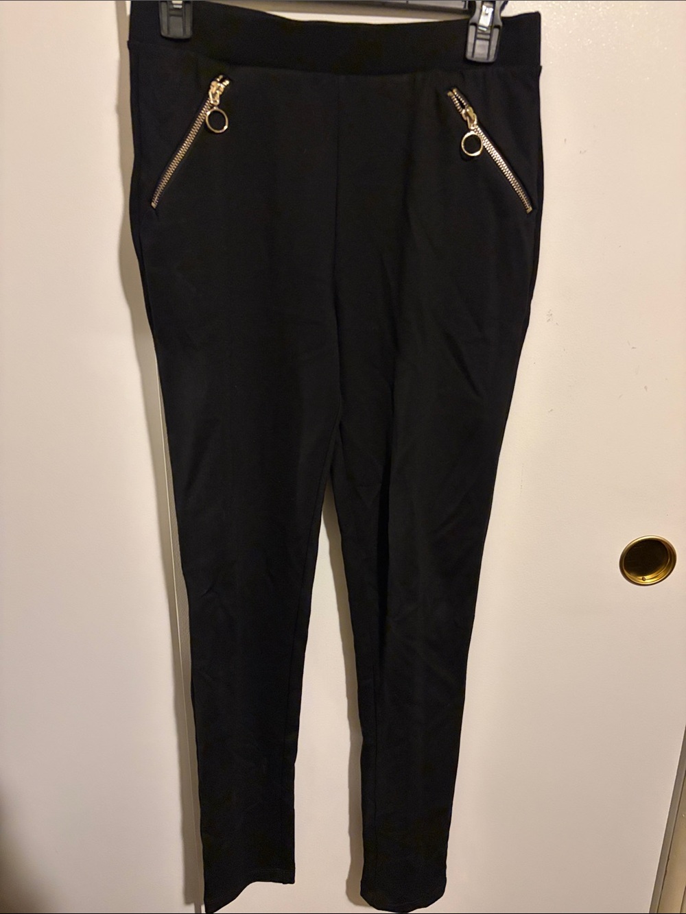 Tahari Black Ankle Jogger Pants with Gold Zip Rings